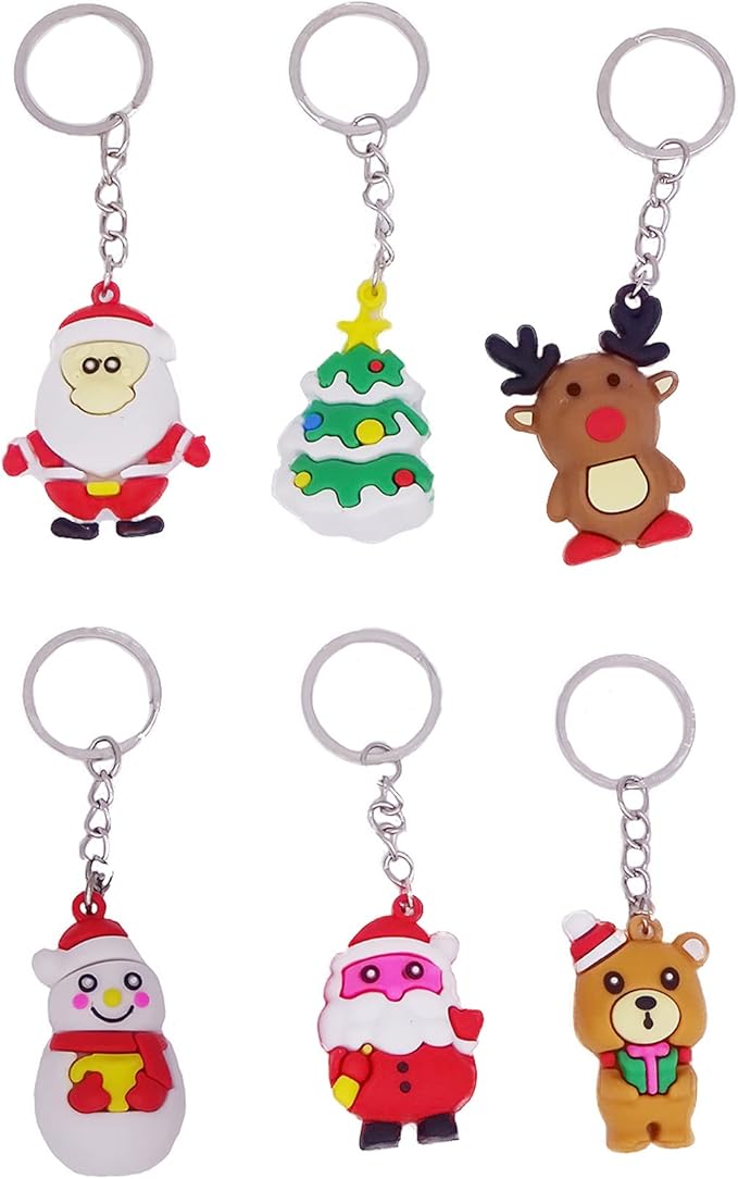 12 件圣诞老人钥匙扣散装圣诞树钥匙标签鹿吊坠可爱节日礼物儿童派对